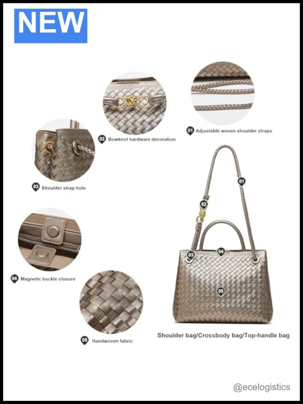 Woven Vegan Leather Crossbody Satchel Handbag with Bowknot